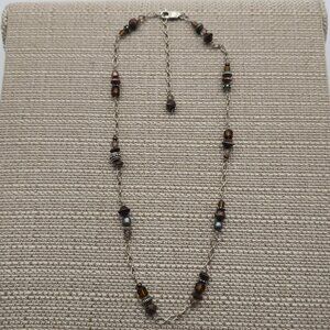 17+3 Inches Sterling Silver And Copper Pearls Crystals Necklace A4222